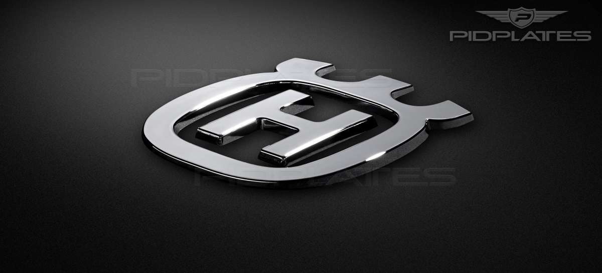 custom made 3D logo emblem of husqvarna in chrome